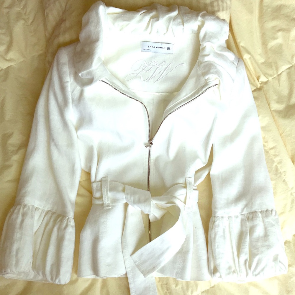 Zara white linen jacket